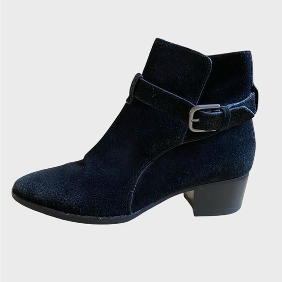 Marc Fisher Razzle Suede Ankle Boots Women's Size 6.5 Black Leather Buckle - Picture 8 of 16